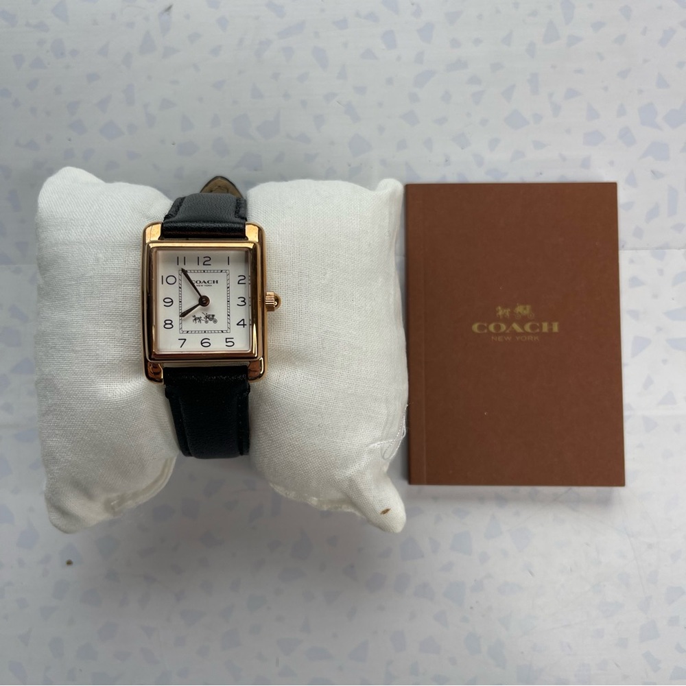 COACH Page Gold Plated Black Leather Strap Watch NWT